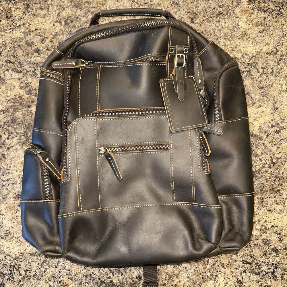 lannsyne Genuine Leather Backpack for men, 15.6" Laptop Backpack